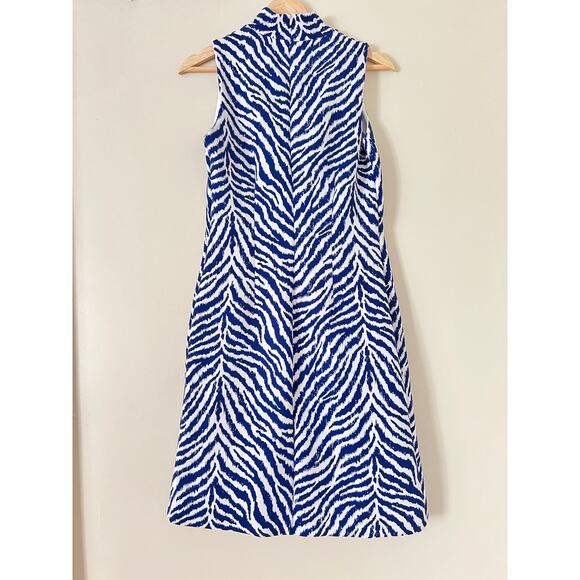 J.McLaughlin Delaney Dress Zebra Animal Print Blue Small Sleeveless Neoprene - Picture 2 of 6